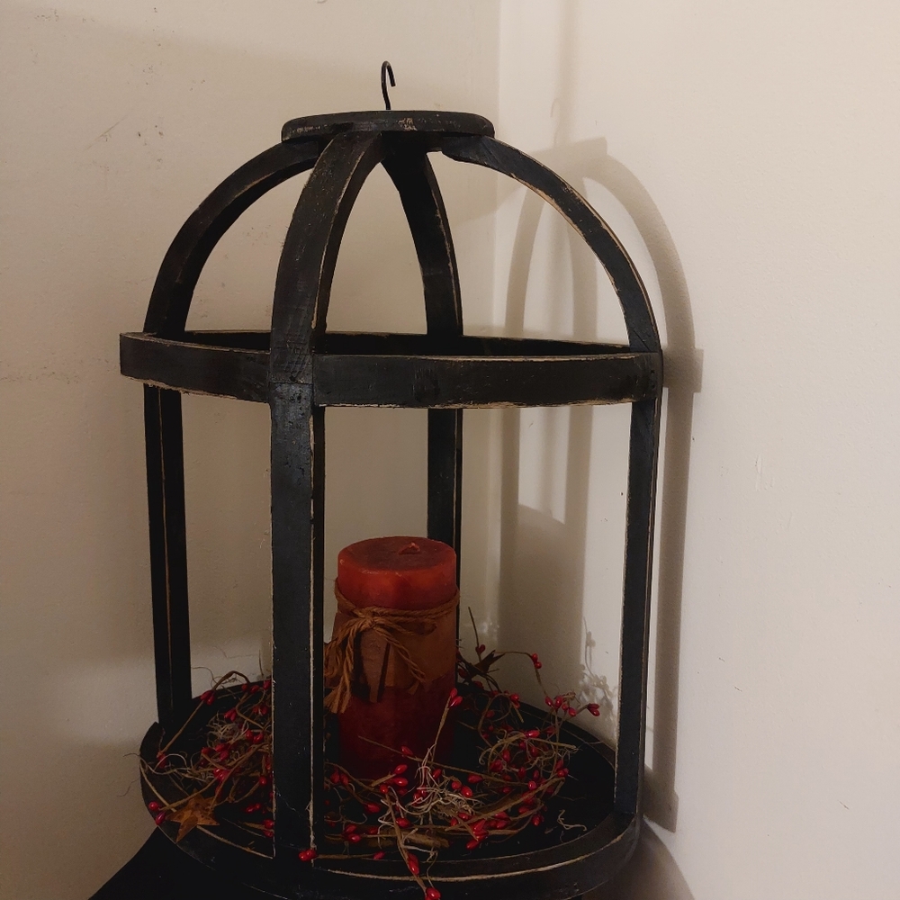 Rustic Black Candle Holder with Red Candle